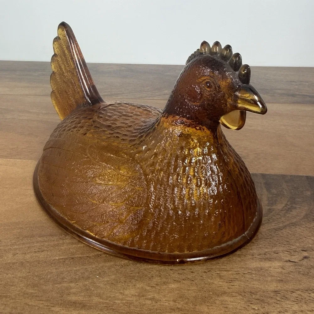 Vintage Indiana Glass Golden Amber Glass Hen on Nest LID TOP ONLY 7